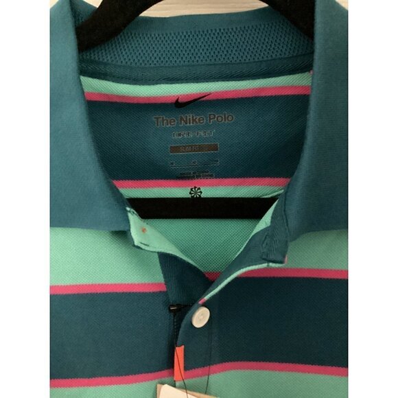 Nike -‎ Men's Stripe Golf Polo Size: Medium Color: Teal/Pink - Picture 5 of 12